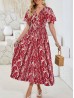 Abstract V -Neck Short Sleeved Summer Dress